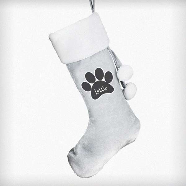 Modal Additional Images for Personalised Paw Print Silver Grey Stocking