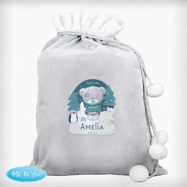 Modal Additional Images for Personalised Winter Explorer Tiny Tatty Teddy Luxury Silver Grey Pom Pom Sack