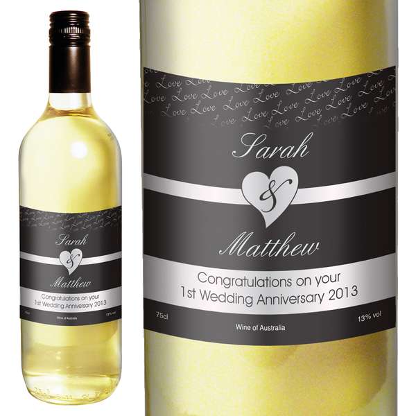 (image for) Personalised Couples White Wine- Black Design