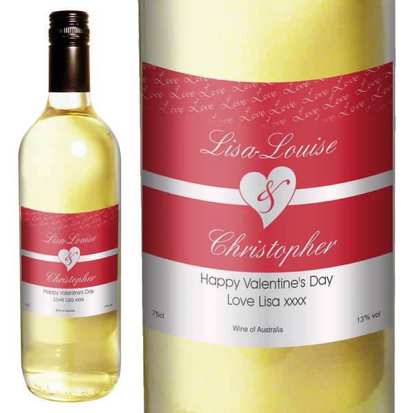 (image for) Personalised Couples White Wine- Red Design