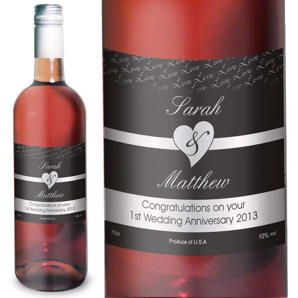 (image for) Personalised Couples Heart Rose Wine- Black Design