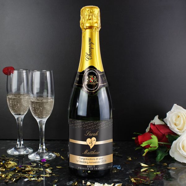 (image for) Personalised Couple Hearts Champagne - Black Design