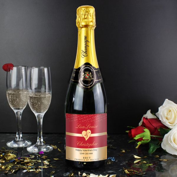 (image for) Personalised Couples Heart Champagne - Red Design