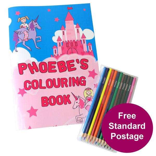 (image for) Personalised Princess Colouring Book with Pencil Crayons