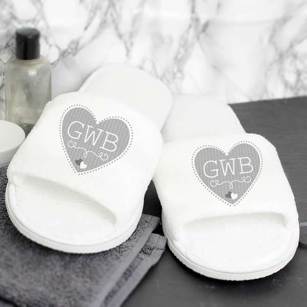 (image for) Personalised Grey Heart Initials Velour Slippers