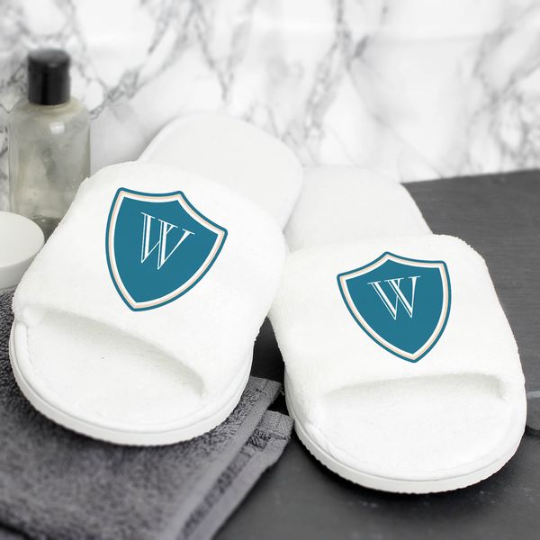 (image for) Personalised Mens shield Initial Velour Slippers