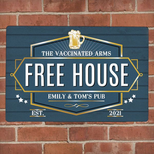 (image for) Personalised Free House Blue Metal Sign