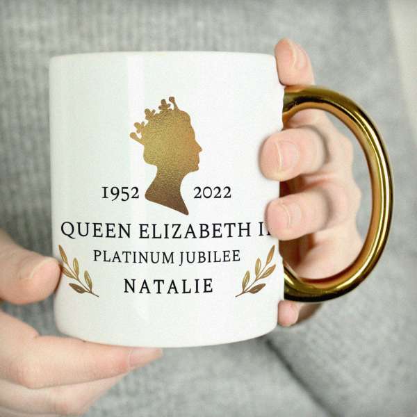 (image for) Personalised Platinum Jubilee Gold Handled Mug