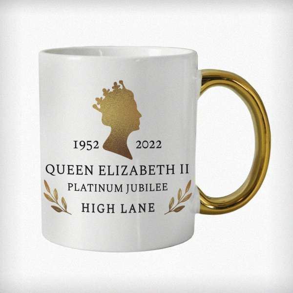 Modal Additional Images for Personalised Platinum Jubilee Gold Handled Mug