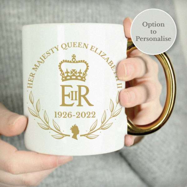 (image for) Personalised Queens Commemorative Wreath Gold Handle Mug