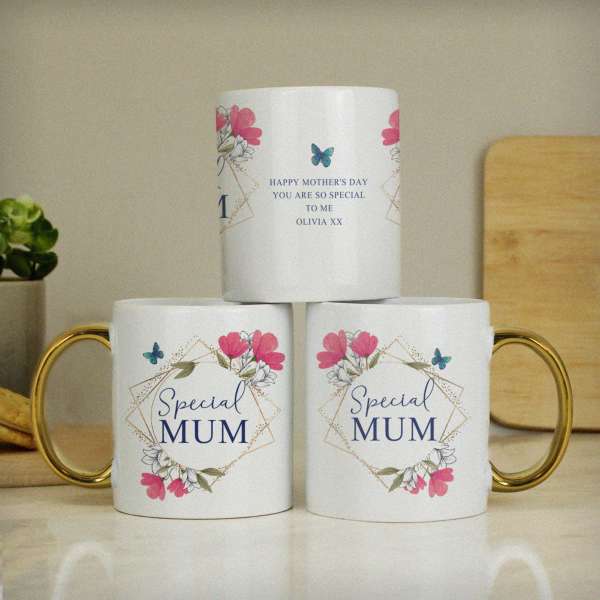 (image for) Personalised Geometric Floral Gold Handle Mug