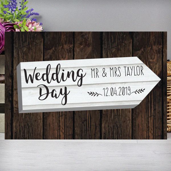 (image for) Personalised Wedding Day White Arrow Metal Sign