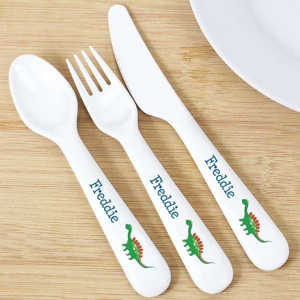 (image for) Personalised Dinosaur 3 Piece Plastic Cutlery Set