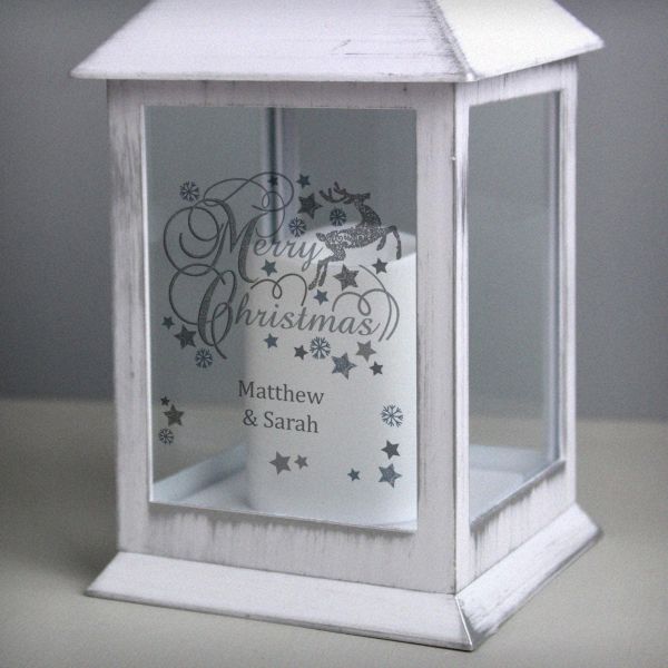 (image for) Personalised Silver Reindeer White Lantern