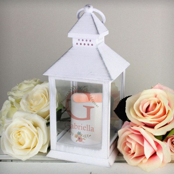 (image for) Personalised Floral Bouquet White Lantern