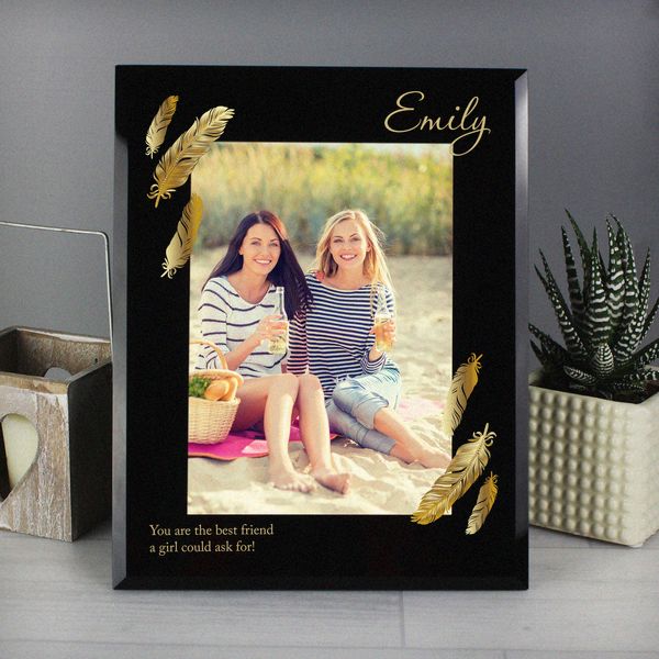 (image for) Personalised Golden Feather 5x7 Black Glass Photo Frame