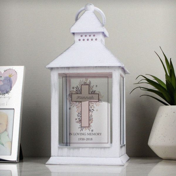 (image for) Personalised Floral Cross White Lantern