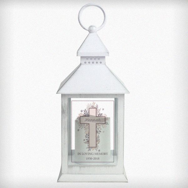 Modal Additional Images for Personalised Floral Cross White Lantern