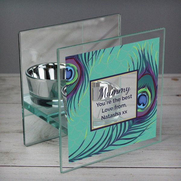 Modal Additional Images for Personalised Peacock Mirrored Glass Tea Light Candle Holder