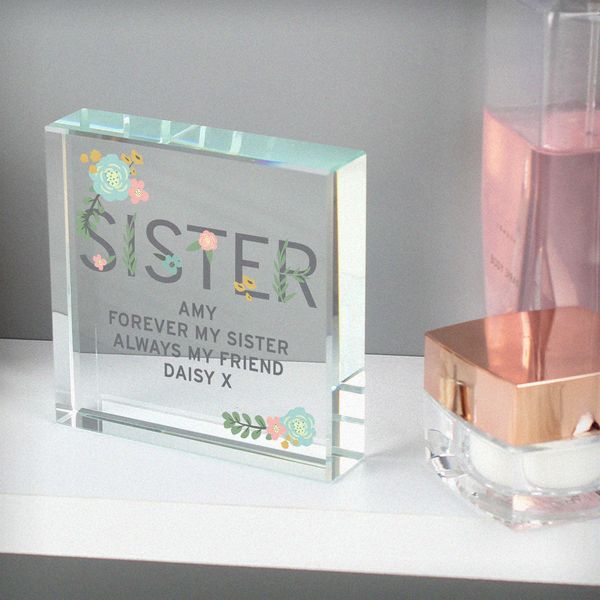 (image for) Personalised Floral Sister Large Crystal Token