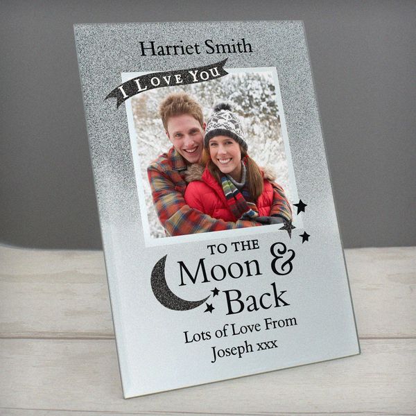 (image for) Personalised To the Moon and Back 4x4 Glitter Glass Photo Frame