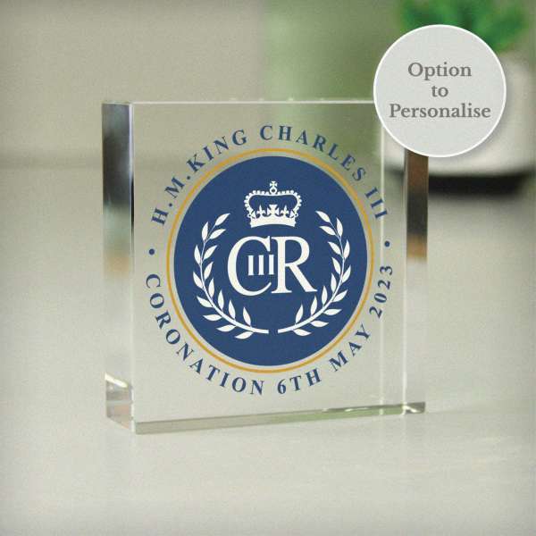 (image for) Personalised King Charles III Blue Crest Coronation Commemorative Crystal Token