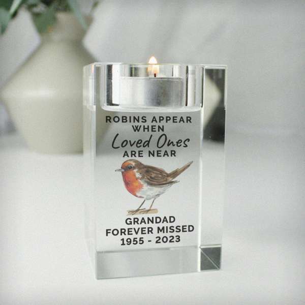 (image for) Personalised Robin Memorial Glass Tealight Holder