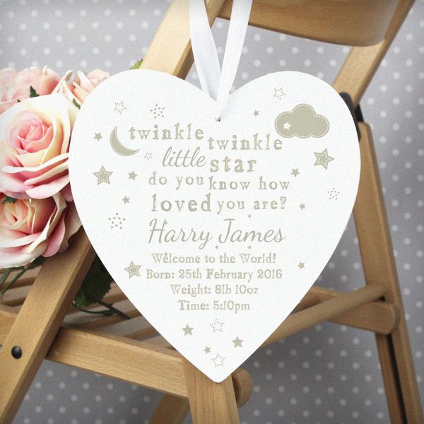 (image for) Personalised Twinkle Twinkle Large Wooden Heart Decoration