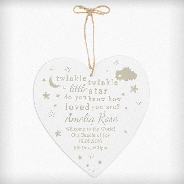 Modal Additional Images for Personalised Twinkle Twinkle Large Wooden Heart Decoration