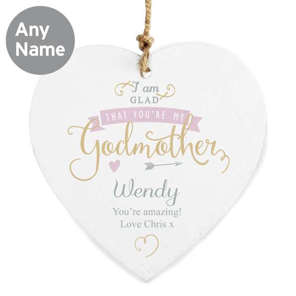 Modal Additional Images for Personalised I Am Glad... Godmother Wooden Heart Decoration