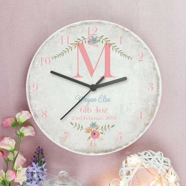 Modal Additional Images for Personalised Floral Bouquet Shabby Chic Large Wooden Clock