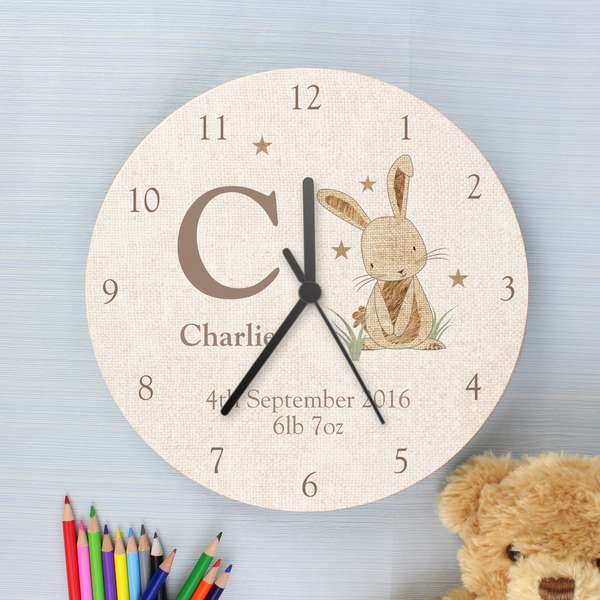 Modal Additional Images for Personalised Hessian Rabbit Shabby Chic Large Wooden Clock