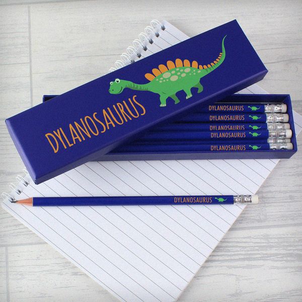 Modal Additional Images for Personalised Dinosaur Box of 12 Blue HB Pencils