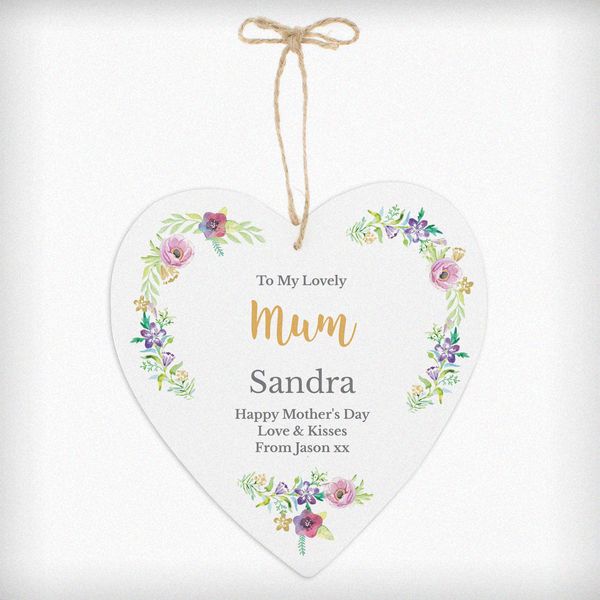 Modal Additional Images for Personalised Any Role 'Floral Watercolour' 22cm Large Wooden Heart