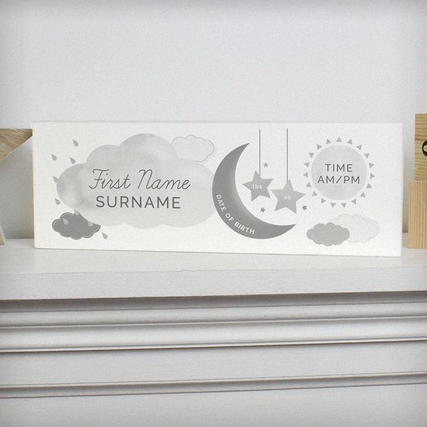 Modal Additional Images for Personalised New Baby Moon & Stars Wooden Block Nursery Sign