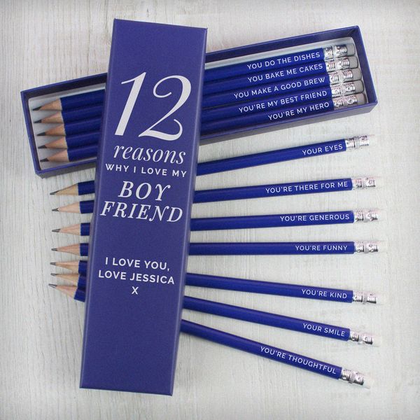 Modal Additional Images for Personalised 12 Reasons Box and 12 Blue HB Pencils