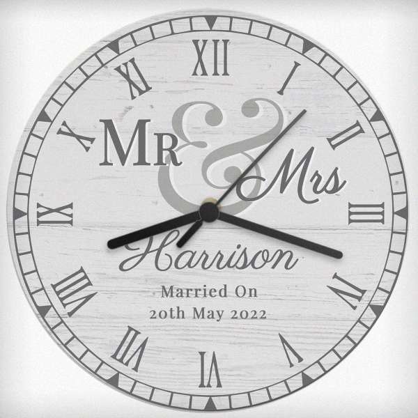 Modal Additional Images for Personalised Mr & Mrs Wooden Clock