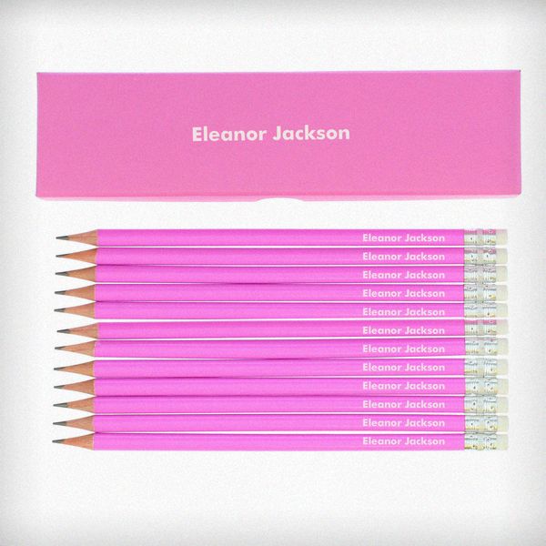 Modal Additional Images for Personalised Name Only Box and 12 Pink HB Pencils