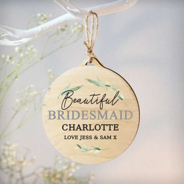 (image for) Personalised Leaf Decor Round Wooden Bauble Decoration