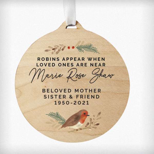 Modal Additional Images for Personalised Robin Memorial Round Wooden Bauble Decoration