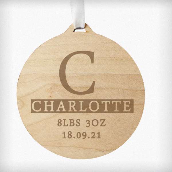 Modal Additional Images for Personalised Intial Round Wooden Bauble Decoration