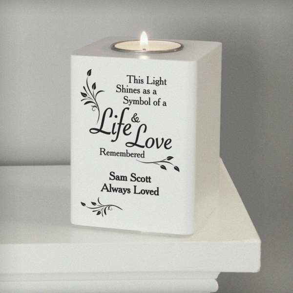 Modal Additional Images for Personalised Life & Love White Wooden Tea Light Holder