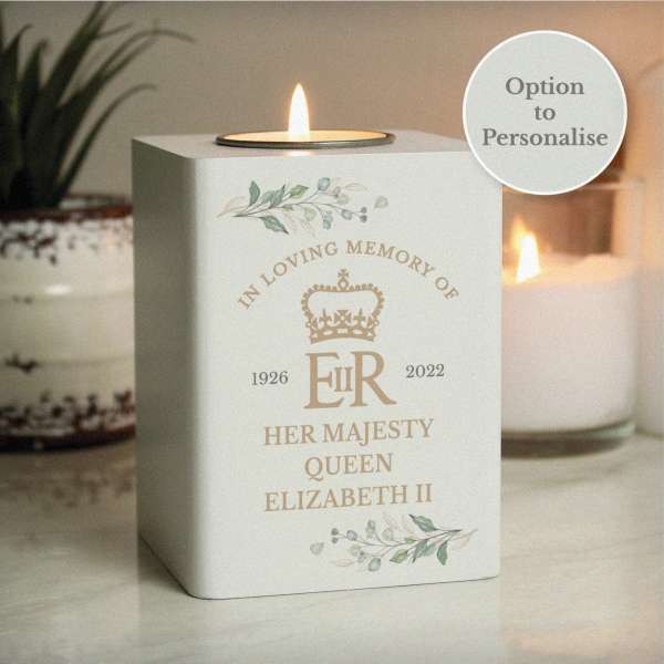 (image for) Personalised Queens Commemorative Wooden Tea Light Holder