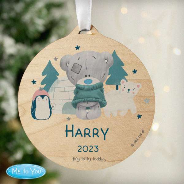 (image for) Personalised Winter Explorer Tiny Tatty Teddy Round Wooden Decoration