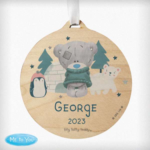 Modal Additional Images for Personalised Winter Explorer Tiny Tatty Teddy Round Wooden Decoration