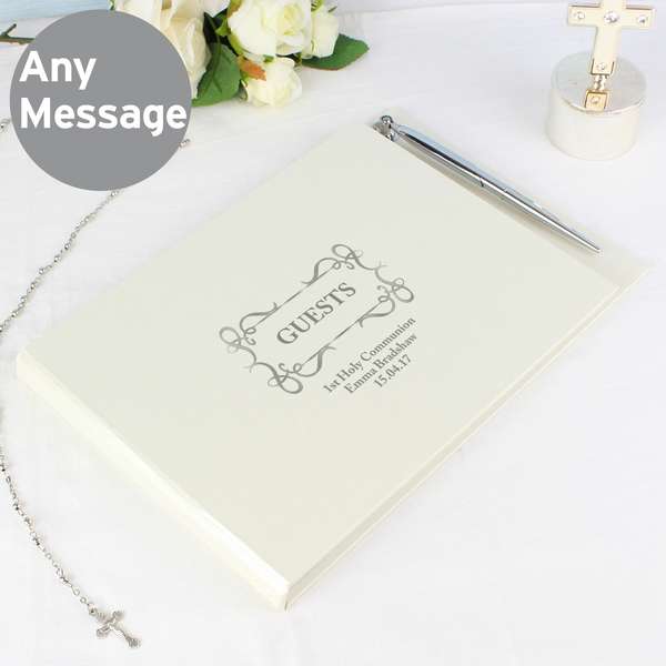 (image for) Personalised Hardback Guest Book & Pen Swirl Design