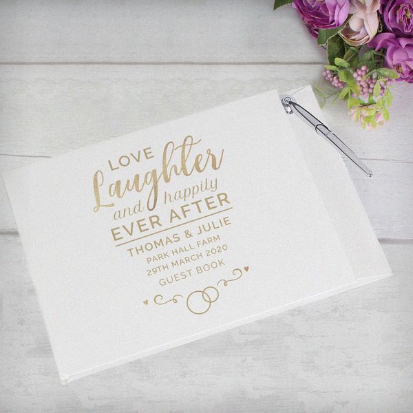 (image for) Personalised Happily Ever After Wedding Hardback Guest Book & Pen