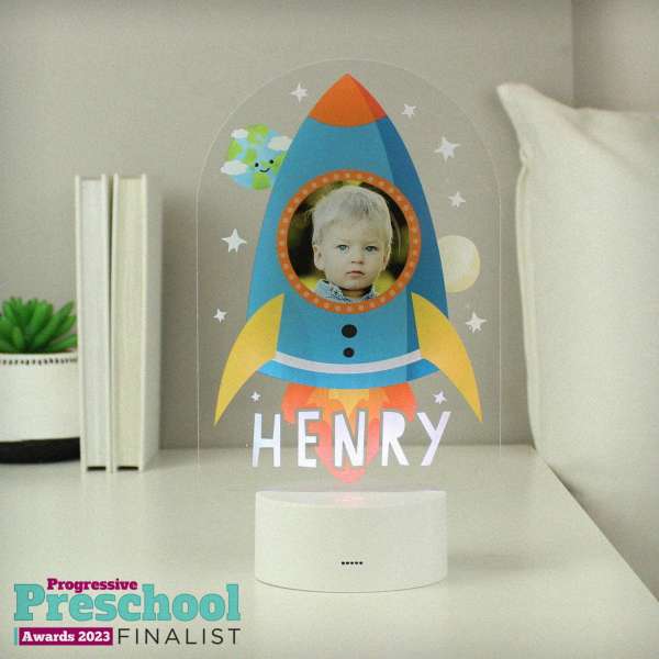 (image for) Personalised Rocket Photo Upload LED Colour Changing Night Light