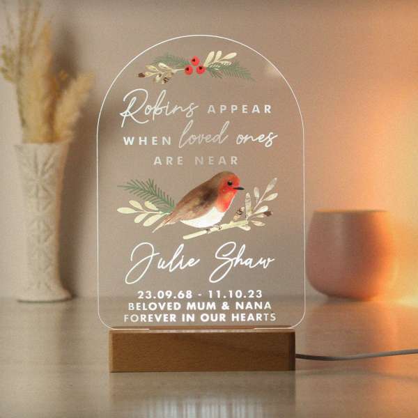 (image for) Personalised Robins Appear Wooden Based LED Light