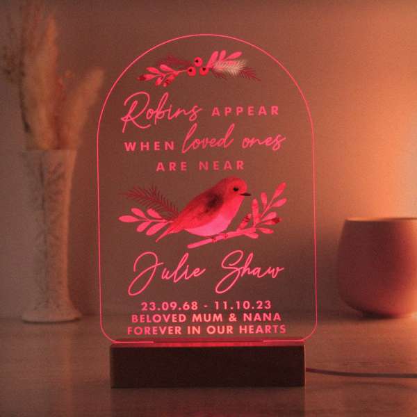 Modal Additional Images for Personalised Robins Appear Wooden Based LED Light